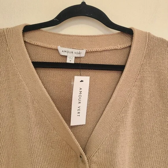 NWT Amour Vert Texture Cotton Cardigan Biscotti size M - Picture 8 of 11